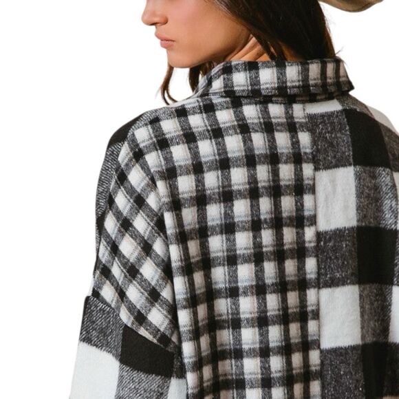 BiBi Black & White Plaid Fleece Button Down Long Sleeve Shirt Size XL NWT - Picture 3 of 13